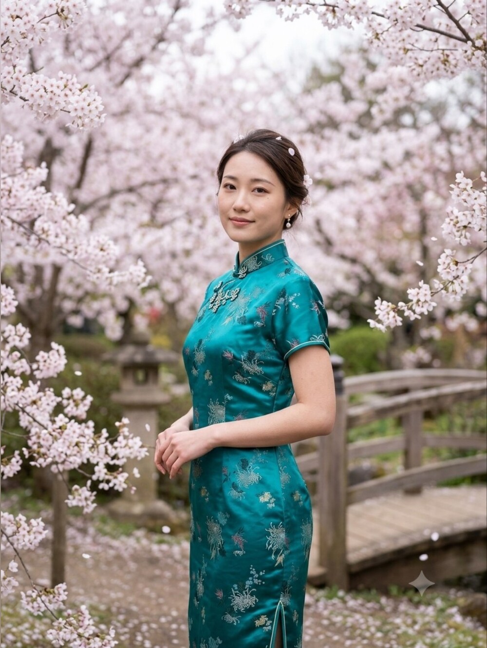 Vintage Teal Satin Qipao Dress. 17ptp